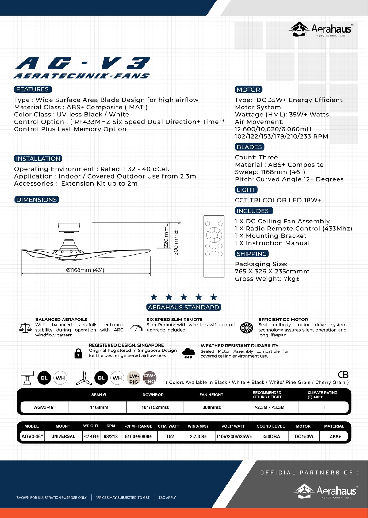 AG-V3 Aerahaus Technik DC Ceiling Fan
