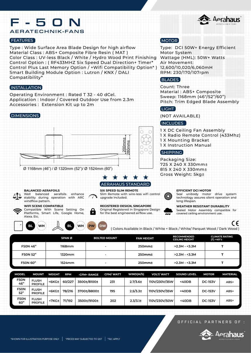F.U.R.A F-50N Aerahaus Technik DC Ceiling Fan