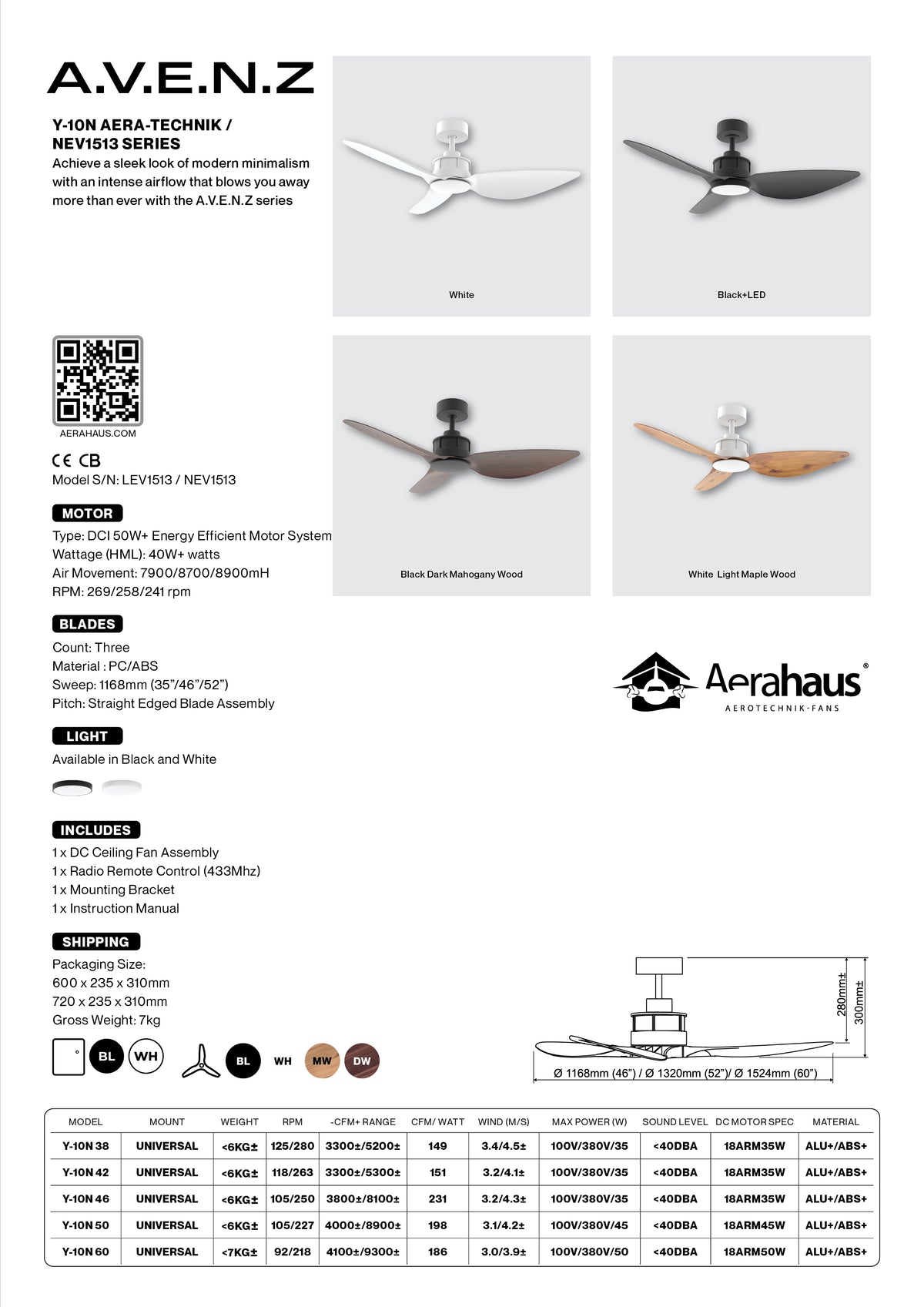 Y-10N Aerahaus Technik DC Ceiling Fan